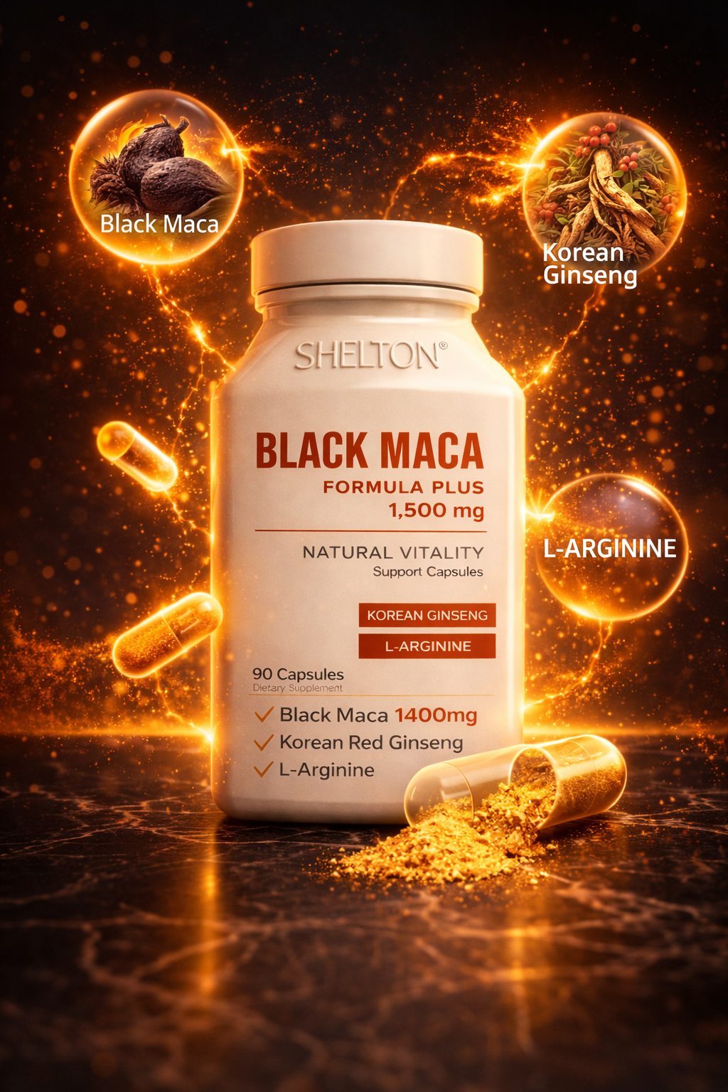 💪 Maca Negra Shelton 1500 mg (90 Capsulas) - Recupera tu Energía y Potencia Natural