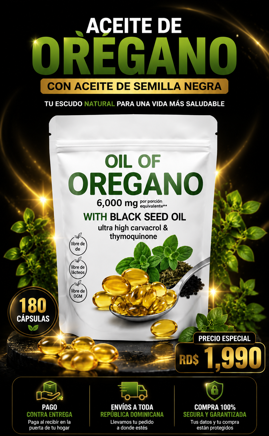 Aceite de Oregano y Comino Negro 180 Cápsulas